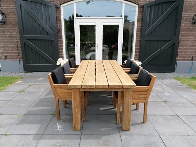 Luxe Teak Tuinset Oud Teak - Tafel 240 cm + 6 Stoelen