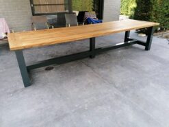 Teakhouten Tuintafel met Stalen Onderstel - 350 x 100 cm