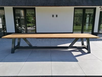 Grote Teakhouten Tuintafel Staal - 400 x 100 cm (4 cm)