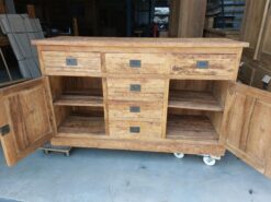 Teak Dressoir 150 cm - Oud Houten Opbergkast 5 Laden 2D - Afbeelding 2