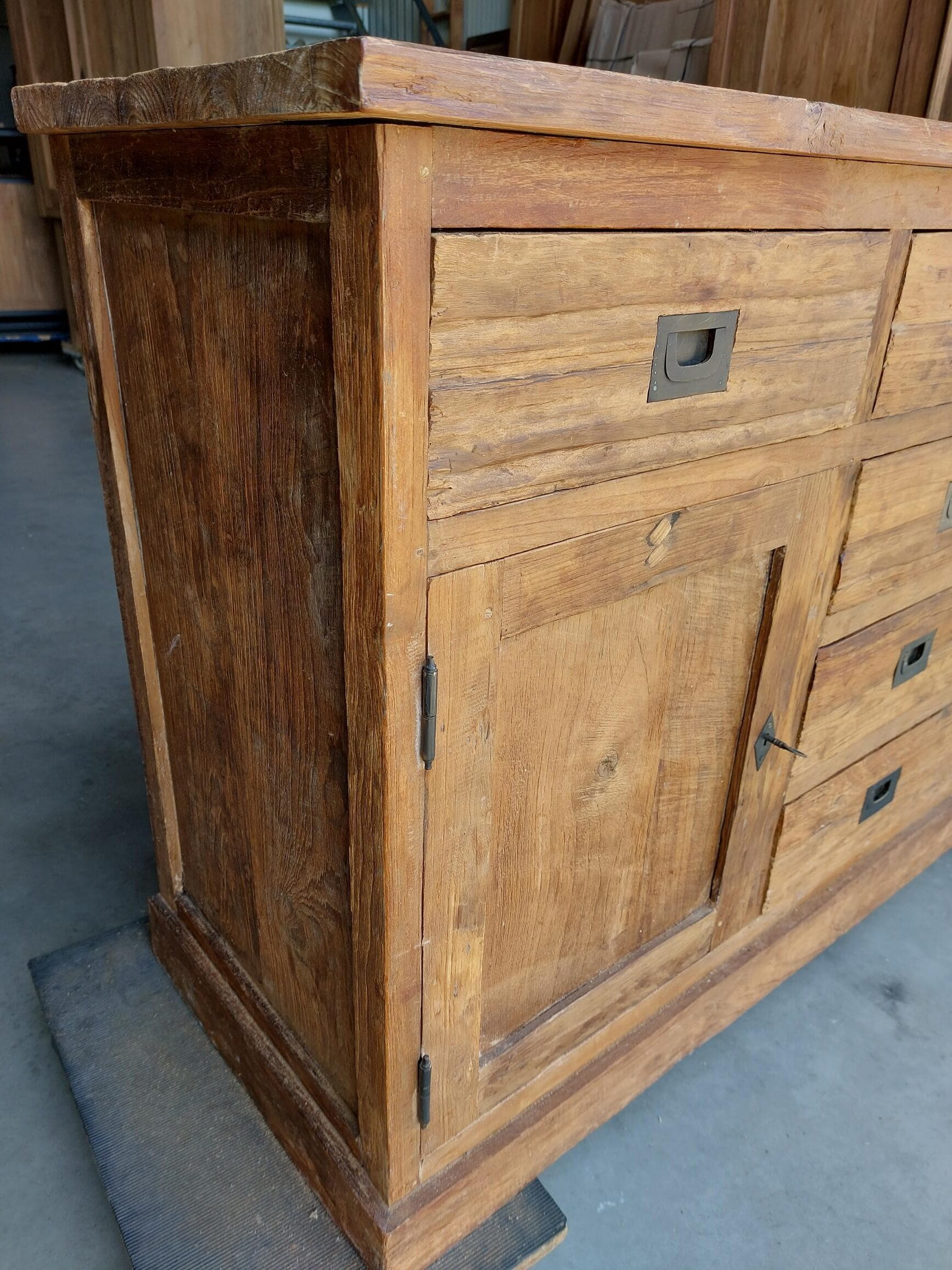 Teak Dressoir 150 cm - Oud Houten Opbergkast 5 Laden 2D - Afbeelding 5