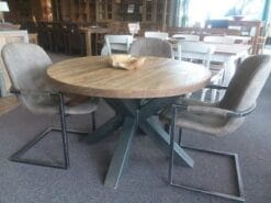 Industriële Ronde Teak Tafel 120 cm - Massief 5 cm Blad - Afbeelding 2