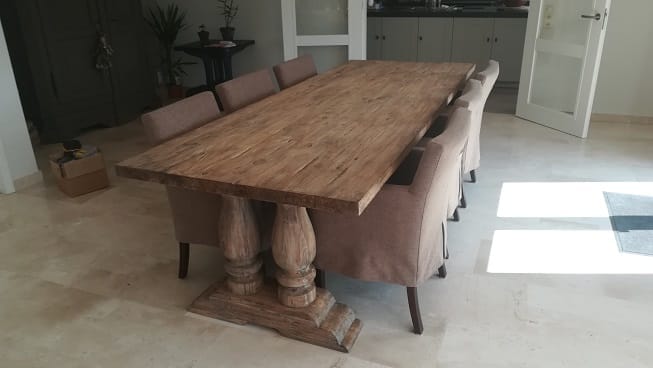 Landelijke Teak Kloostertafel 270 cm - 5 cm Massief Blad