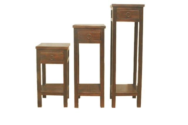 Teak Plantentafels - Massief Houten Plantenzuilen Set