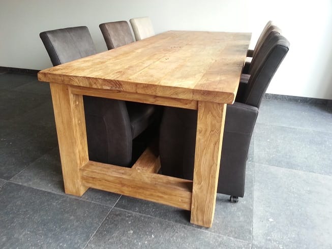 Robuuste Teakhouten Kloostertafel Oud Teak - 220 x 100 cm