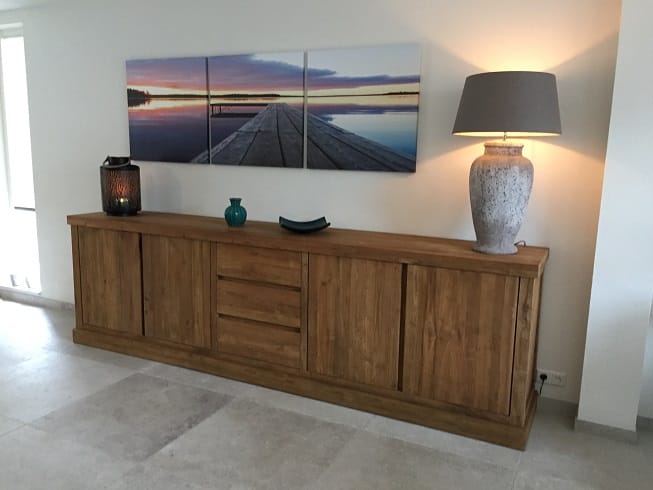 Strak Teakhouten Dressoir Greeploos - 280 x 50 x 90 cm