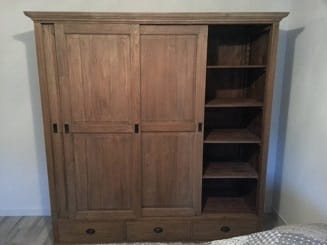 Teak Garderobekast - Houten Kledingkast Met Schuifdeuren - Afbeelding 2