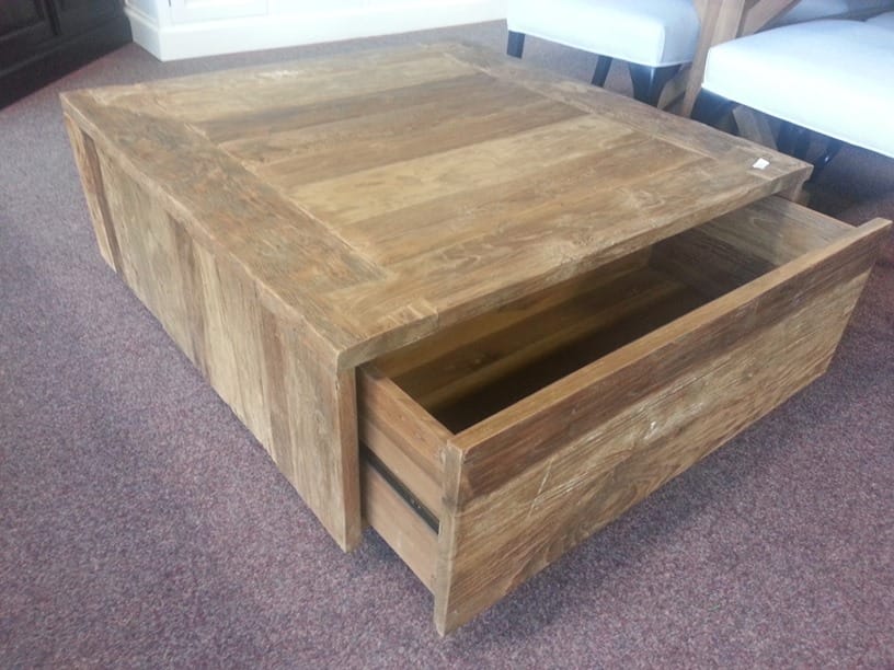 Salonkist Teak Oud Hout - Rustieke Salontafel Met 2 Laden