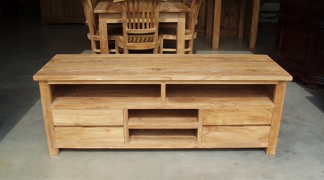 Maatwerk Teak TV Kast - 4 Open Vakken & Greeploze Laden