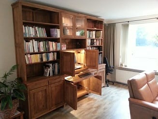 Teak Wandmeubel Boekenkast Bureau - 240 x 45 x 220 cm